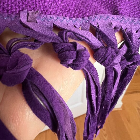 Purple Cashmere & Leather Fringe Shawl Italy - Picture 4 of 6